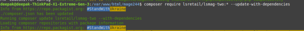 A screenshot of extension update command